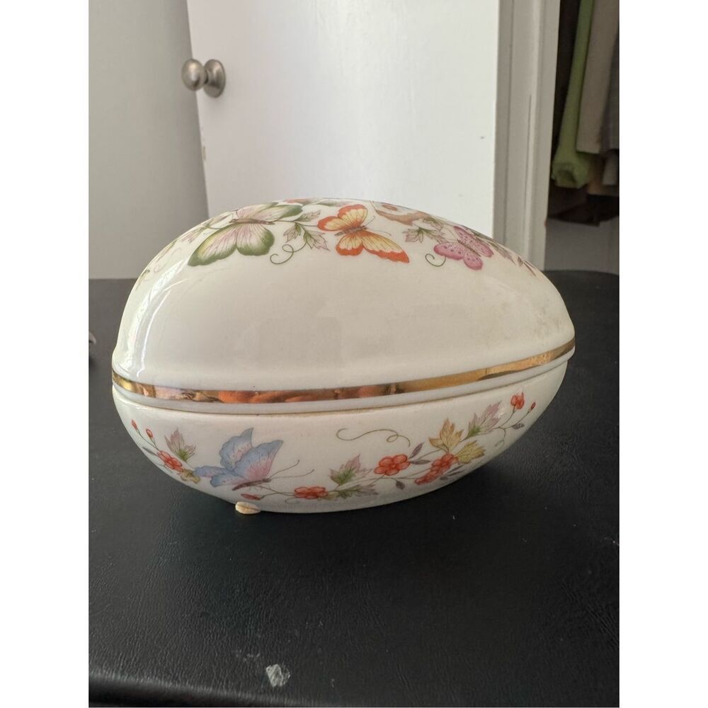 Vintage 70’s 22k Gold Avon Butterfly Floral Egg Shaped Trinket Jewelry Box Boho - Picture 4 of 11